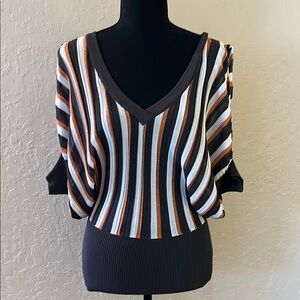 Lucy Paris White and Black Boxy Blouse cold shoulder dolman sleeves